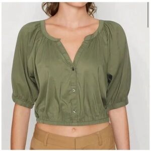 Aerie Olive Green Cropped Button-Front Crop Top